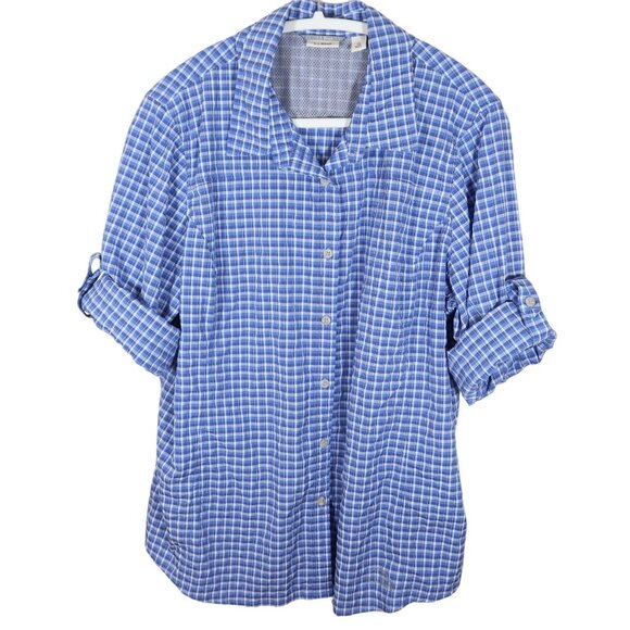 LL BEAN Vented Outdoor Button Up Roll Sleeve Top XL Blue Plaid Fishing Hiking - Picture 3 of 9